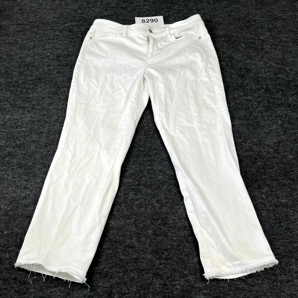 J Jill Slim Ankle Jeans Womens 10 White Denim Cotton Authentic Fit Frayed Hem‎